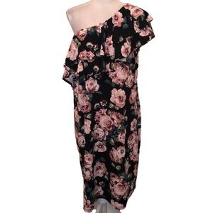 Ashley Stewart one shoulder ruffle floral midi dress